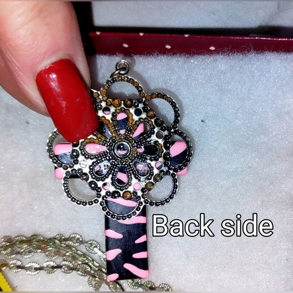 Pink Zebra Pattern Cross + Pink Crystal Ribbon - Picture 5 of 12